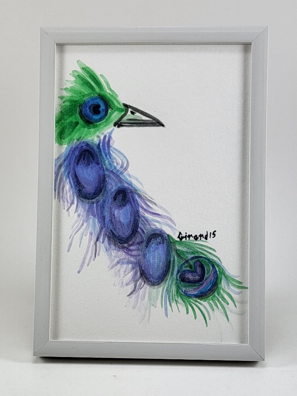 Boho Chic Stylized Peacock Watercolor - Original 4x6 Painting